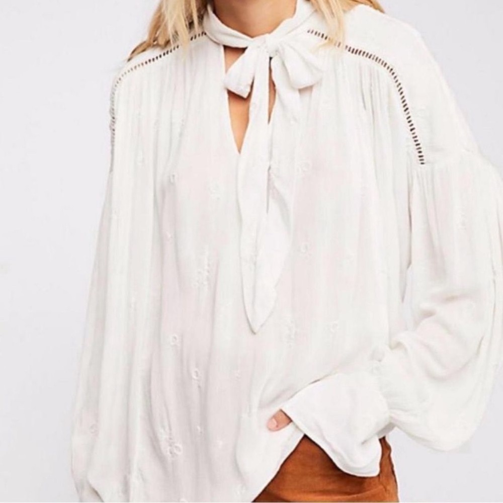 Free People Wishful Moments Tie Button Down Top
